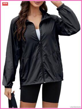 Packable Rain Jacket Women Waterproof Windbreaker Travel Rain Coat